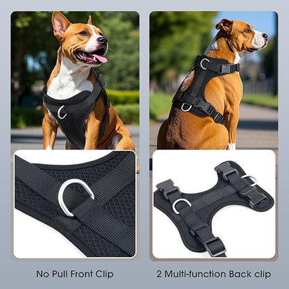 Wisedog Dog Harness Medium Sized, Pet Vest with Front Clip, Adjustable Puppy Harness with 3 Fast Release Buckles[Easy to Put on & Take Off] (Black, S)