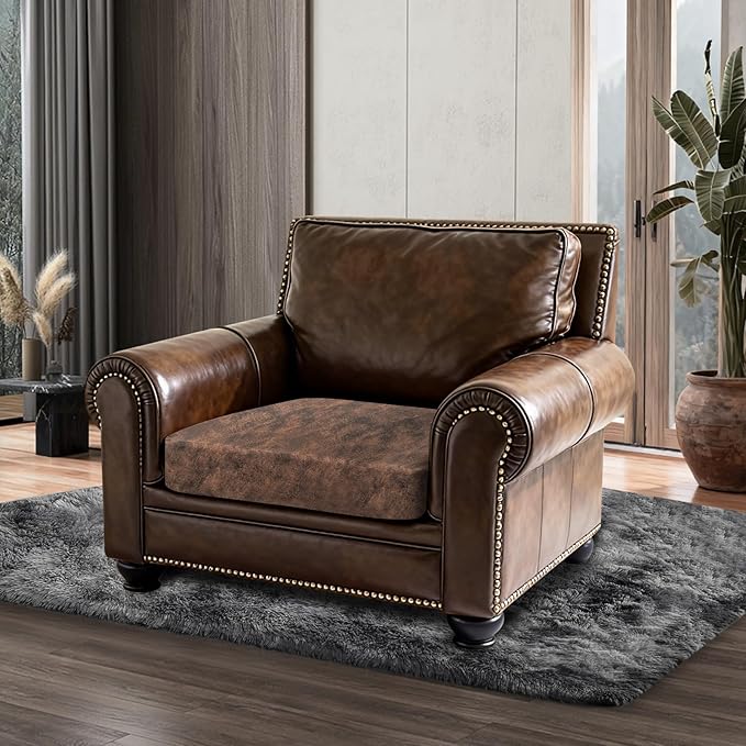 ANARACHON Leather Look Couch Cushion Covers Sofa Seat Slipcovers Sets Couches Furniture Protector for Sectional Armchair Loveseat Pets Kids Stretch Spandex Fabric (1 Cushion Armchair, Dark Brown)