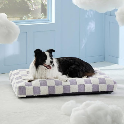 LE SURE Large Dog Beds-Thick Shredded Chopped Foam Pet Bed Indoor with Removable Cover, Cute Modern Fuzzy Plush & Anti Slip Bottom, Purple