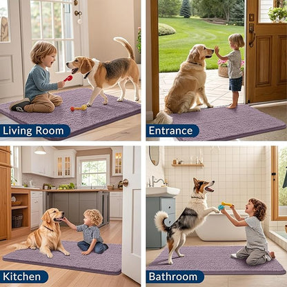 Smiry Dog Door Mat for Muddy Paws 40x32, Absorbs Moisture and Dirt Doormat, Non-Slip Washable Quick Dry Chenille Front Door Mat Indoor Entrance, Entryway Carpet for Inside Floor, Deep Plum