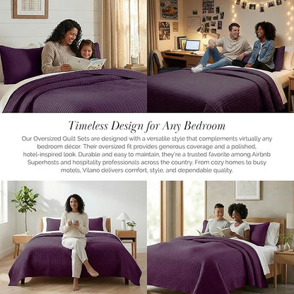 Southshore Fine Living, Inc. Twin XL Comforter Quilt Set, Dorm Bedding Essentials, Stain Resistant, Machine Washable Purple Bed Spread, Twin XL Quilt Bedspread Set with Matching Pillow Sham, Purple