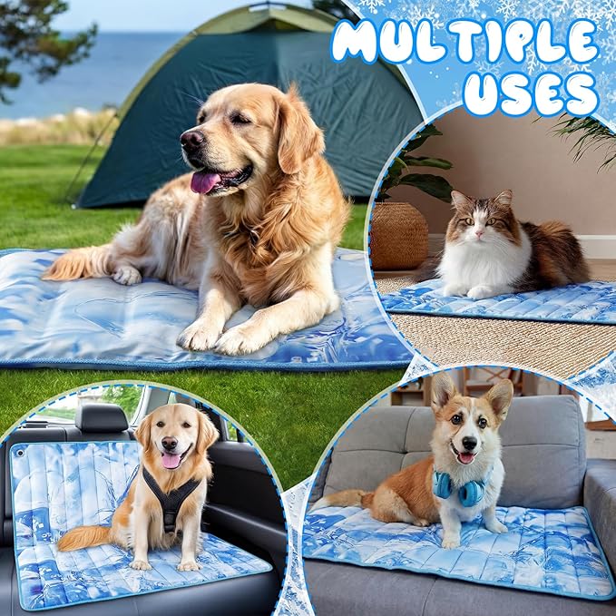 Chunful 4 Pack Dog Cooling Mat Water Injection Pet Cooling Mat for Dogs Cats with Storage Bags Washable and Foldable Pet Pad Summer for Small Medium Large Breeds of Doggy Bed Sofa Floor Car Seat (XL)