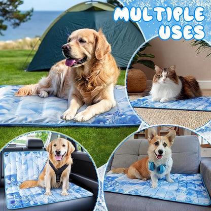 Chunful 4 Pack Dog Cooling Mat Water Injection Pet Cooling Mat for Dogs Cats with Storage Bags Washable and Foldable Pet Pad Summer for Small Medium Large Breeds of Doggy Bed Sofa Floor Car Seat (XL)