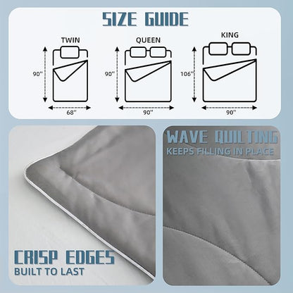 DOWNCOOL Cooling Comforter Twin Size, Grey Cooling Blanket for Hot Sleeper, Lightweight & Breathable Blanket for Night Sweats,Dual-Side Cooling Summer Bedding,68"X90"