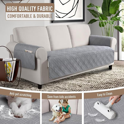 TAOCOCO Waterproof Couch Covers for Pets Dogs with Non Slip Backing, Sofa Seat Covers with Side Pocket for 3 Cushion Couch Washable Dog Couch Cover Protector Sofa Slipcovers(Sofa Plus, Light Gray)