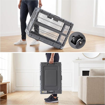 ZOMISIA Collapsible Dog Crate for Dogs - 28" L Heavy Duty Dog Kennel No Tools Required with 4 Sides Steel Foldable Cage for Dogs Indoor Furniture, Portable Carrier with 2 Smooth Wheels, Gunmetal