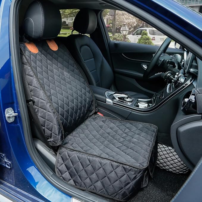 PETICON Front Seat Cover 2 Pack, Full Protection Dog Car Seat Cover with Side Flaps, Nonslip Scratchproof Captain Chair Seat Cover Fits for Cars, Trucks, SUVs, Jeep, Black
