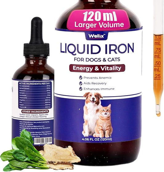 4oz Liquid Iron Supplement for Cats&Dogs-Vitamin B12&C-Cat Anemia Supplements, Hemoglobin Support,Lethargy,Pregnant Cat&Dog Essentials,Kitten & Puppy Supplements-Large Volume