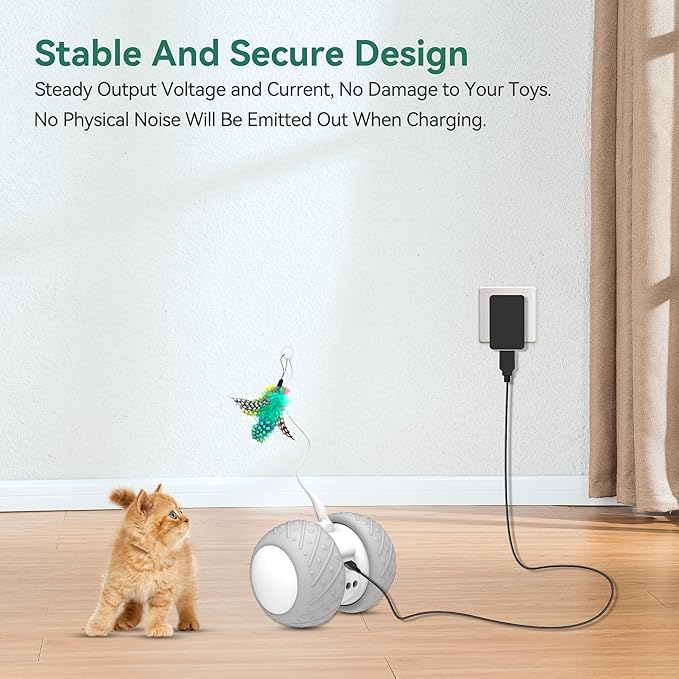 FITE ON USB Wall Charger for Cat Toys, Power Adapter Compatible with Potaroma Cat Toys 3in1, Potaroma Cat Laser Toys 4in1 Fluttering Butterfly Power Supply Cord Cable UL Listed