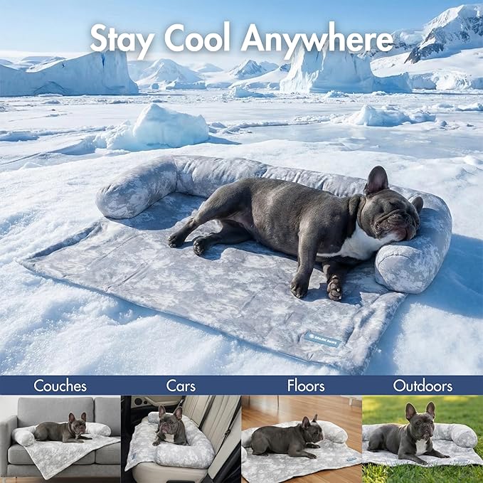 Spark Paws Cooling Couch Cover Dog Bed, Furniture Protector Mat, Non-Toxic Washable Pet Cooling Pad for Large & Small Dog - Cloud Grey - Size XL
