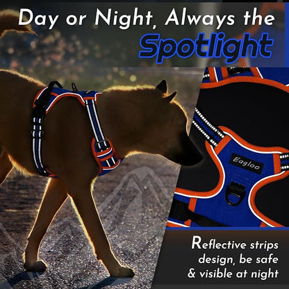 Eagloo Dog Harness Small Sized Dog, No Pull Service Vest with Reflective Strips and Control Handle, Adjustable and Comfortable for Walking, No Choke Pet Harness with 2 Metal Rings, Blue & Orange, S