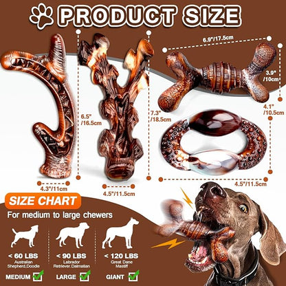 4-Pack Dog Chew Toys for Aggressive Chewers, Long Lasting Heavy Duty Chewing, Boredom and Stimulation for Medium Breeds, Tough Almost Indestructible Dog Bones Teeth Cleaning Toy