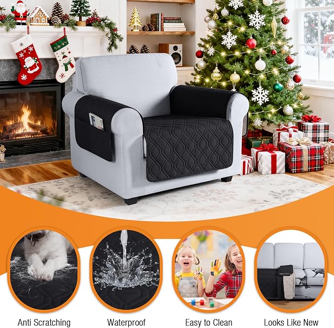 VANSOFY Couch Cover, Waterproof Sofa Covers Washable Slipcover Furniture Protector Couch Seat Covers Non-Slip Couch Cover for Dogs, Pets(Chair, Black)
