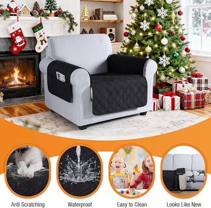 VANSOFY Couch Cover, Waterproof Sofa Covers Washable Slipcover Furniture Protector Couch Seat Covers Non-Slip Couch Cover for Dogs, Pets(Chair, Black)
