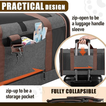 GAPZER Small Dog Carrier Cage Soft Chihuahua / Softshell Big Cat Carrier Maine Coon / Pet Taxi Carrying Bag over 25lbs / Top Loader Travel Kennel Brown