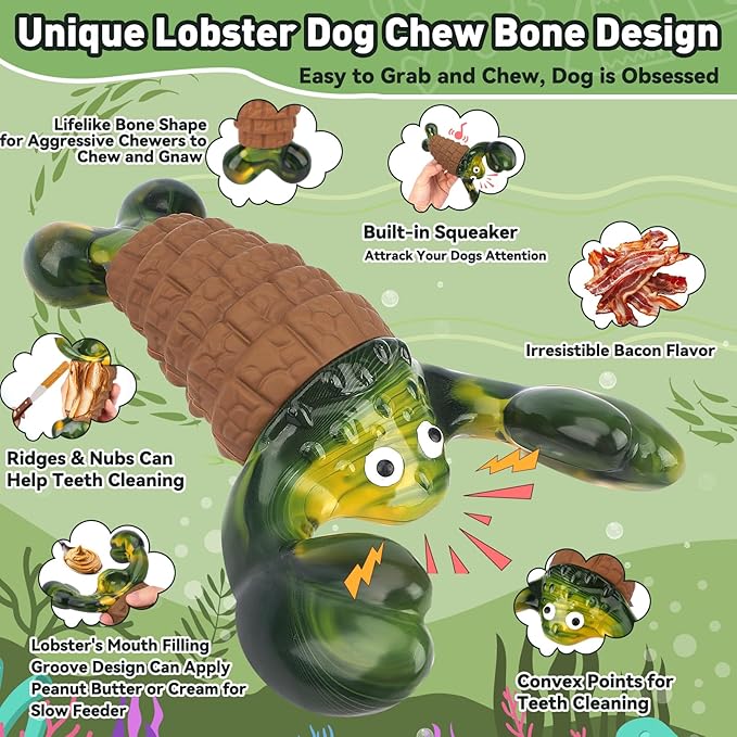 BIKIISEN Squeaky Dog Toys for Aggressive Chewers for Large Dogs, Interactive Dog Chew Toy to Keep Them Busy, Indestructible Squeaky Dog Toys, Tough Toy for Medium/Large Dogs (Green)