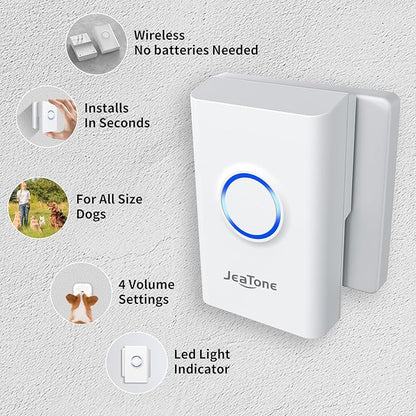 JeaTone Dog Door Bell, Dog Bells to Go Outside, Smart Wireless Potty Training Button for Dogs, Training Dog to Ring The Bell, 2 Pack Button White