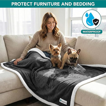 PetAmi Waterproof Dog Blanket for Small Medium Dog Puppy Cat Throw for Couch Cover Leakproof Protection, Sherpa Fleece, Reversible Soft Washable 29x40 Gray Gray