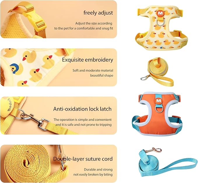 2Pcs Chicken Leashes and Harnesses Set, Adjustable Duck Leash with Elastic Breathable Pet Harness, Chicken Vest for Goose Duck Cat Hen Training Walking Strap Traction Rope