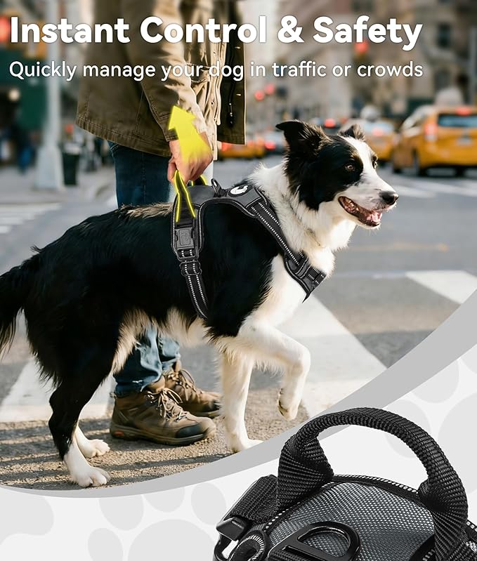 Joytale No Pull Dog Harness for Extra Large Dogs, Reflective Pet Vest with Front Clip, Adjustable Soft Padded Harnesses with Easy Control Handle for Training and Walking, Gray, XL
