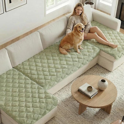 H.VERSAILTEX Chenille Couch Cover for Dogs Washable Soft Fuzzy Chaise Cover Sectional Couch Covers for L Shaped Sofa Both Left/Right Thick Pet Couch Cover Protector Non-Slip(Tender Green, 34" x 68")