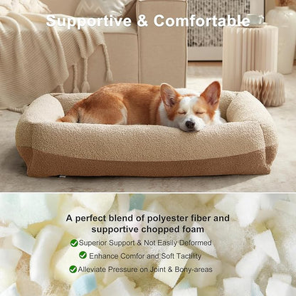 FURTIME Washable Small Dog Bed, Rectangle Comfy Fluffy Kitten Puppy Bed, Removable Zipper Cover Machine Wash, Breathable Orthopedic Bed Durable Pet Cuddler with Anti-Slip Bottom, 20x19x6 in, Beige