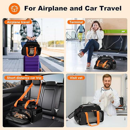pidipiti 17x12.5x8.5 TSA Approved Expandable pet Carrier for Extra-Small Dog Under 6 lbs,Small-Medium cat Under 8 lbs,for jetblue and Other Airlines only Have 8.5'' Height Space underseat