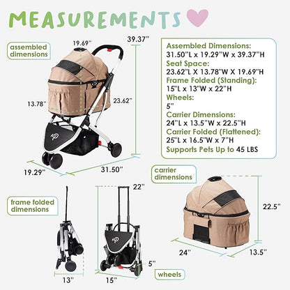 PETIQUE Newport PET Stroller - Desert Rose, 31.50" L X 19.29" W X 39.37" H