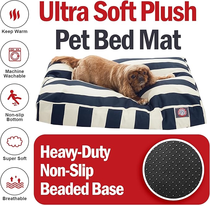Majestic Pet Shredded Memory Foam Dog Bed Medium with Removable Washable Cover 35x29x4 Inch - Rectangle Orthopedic Dog Bed for Senior Dogs–Flat Durable Dogs Crate Bed - Vertical Stripe - Navy Blue