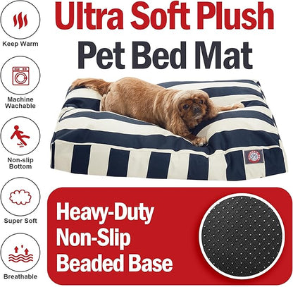 Majestic Pet Shredded Memory Foam Dog Bed Medium with Removable Washable Cover 35x29x4 Inch - Rectangle Orthopedic Dog Bed for Senior Dogs–Flat Durable Dogs Crate Bed - Vertical Stripe - Navy Blue