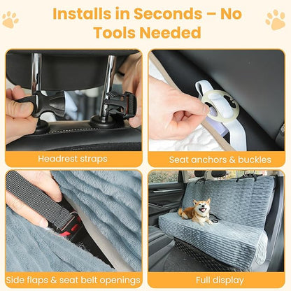 Dog Car Seat Cover for Front or Back Seat, Soft Flannel Pet Car Seat Protector with Waterproof Layer, Non-Slip Washable Dog Car Bed Mat for Travel (Bluegrey Back Seat)