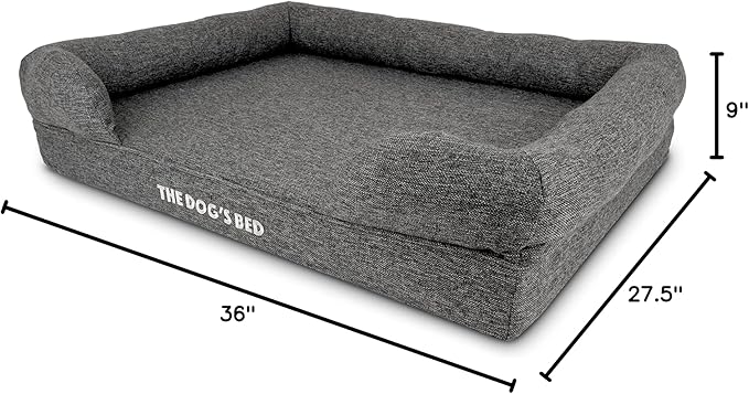 The Dog’s Bed Orthopedic Memory Foam Dog Bed with Bolsters for Large Dogs, Waterproof Washable Cover, Anti-Slip Base, Calming Surface – CertiPUR-Certified Foam, Largeinen Fabric, Grey Linen, Large