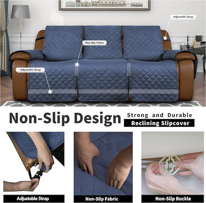 Easy-Going Oversized Recliner Sofa Cover, Reversible Couch Cover for 3 Seat Recliner, Split Sofa Cover for Each Seat with Elastic Straps for Kids, Dogs, Pets (3 Seater, Dark Blue/Dark Blue)