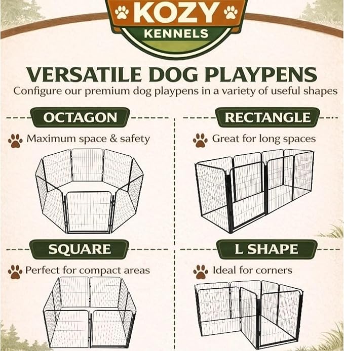 Indoor Dog Playpen - 32 inch, 16 Panels for Small and Puppy Size Dogs - Heavy Duty Metal Portable Pet Fence with Black Anti-Rust Coating - Play Pen w/Extra Wide Gate