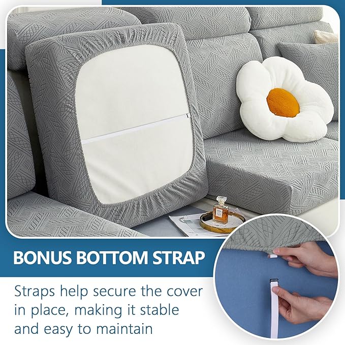 hyha Individual Couch Cushion Covers, Stretch Magic Sofa Seat Cushion Covers Washable, Dog Couch Sofa Slipcover for Pets, Kid with Elastic Bottom(3PC, Grey)