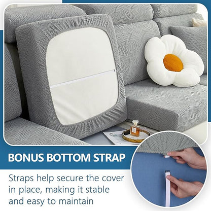 hyha Couch Cushion Covers, Stretch Sofa Seat Cushion Slipcover, Sectional Couch Covers L Shape with Elastic Bottom for Sectional Sofa(Chaise, Grey)