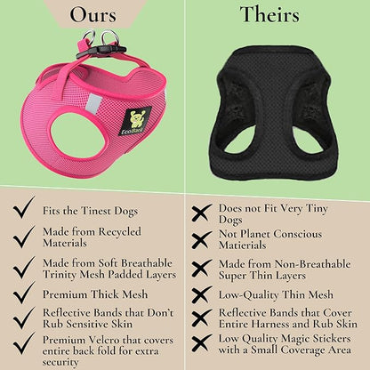 EcoBark Step in Dog Harness - Eco-Friendly Teacup Dog Harnesses for XXS, XS, and Small Dogs - Reflective and Adjustable Mini Body Halter Vest -Tiny Soft Mesh Toy Breed Harness Under 5 lbs (Pink, XXS)