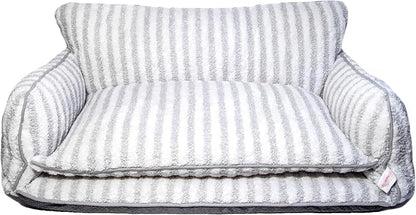 Glow Pups Dog Bed Cozy Sofa, Striped Pattern Cat Bed with Soft Faux Lambswool Cushion, Machine Washable Cotton Blend, Three-Sided Design, Grey/White, XX-Large 47.24" L x 27.55" W x 15.75" Th