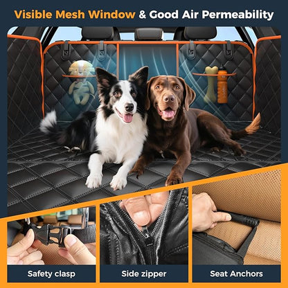 Dog Car Seat Cover for Back Seat, Hard Bottom Back Seat Extender for Dogs - Supports 400lbs,New Waterproof, Scratch Resistant, Anti Slip Portable Dog Hammock,Suitable for Cars, SUVs and Trucks(BLACK）