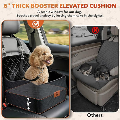 Dog Car Seat for Small/Medium Dogs, Dog Booster Seat with Thick Comfort Foam for Pets Up to 35 lbs, Washable & Detachable Pet Cars Seat with Safety Tether, Storage Pockets,Universal Car Seatbelt Clip