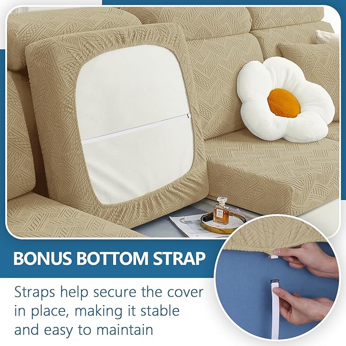hyha Individual Couch Cushion Covers, Stretch Magic Sofa Seat Cushion Covers Washable, Dog Couch Sofa Slipcover for Pets, Kid with Elastic Bottom(Medium, Taupe)