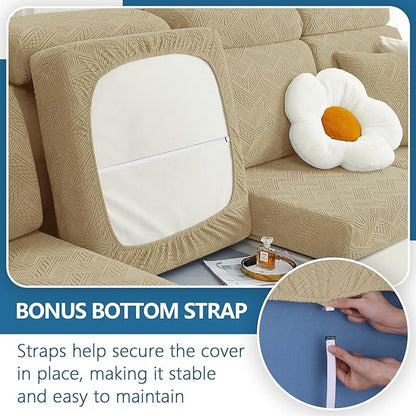 hyha Individual Couch Cushion Covers, Stretch Magic Sofa Seat Cushion Covers Washable, Dog Couch Sofa Slipcover for Pets, Kid with Elastic Bottom(3PC, Taupe)