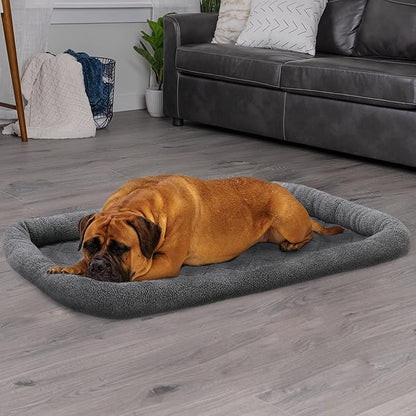 Furhaven Dog Bed for Large Dogs, 100% Washable, Sized to Fit Crates - Sherpa Fleece Bolster Crate Pad - Gray, Jumbo/XXL