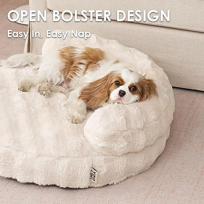 EHEYCIGA Soft Cat Couch Bed for Indoor Cats, Fluffy Extra Small Dog Bed with Removable Washable Cover, Bolster Pet Sofa, Waterproof and Non-Slip, 20" x 20"x 6.5", Cream