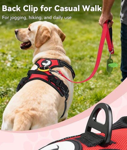 Joytale No Pull Dog Harness for Large Dogs, Reflective Pet Vest with 2 Leash Clips, Adjustable Soft Padded Harnesses with Easy Control Handle for Training and Walking, Red, L
