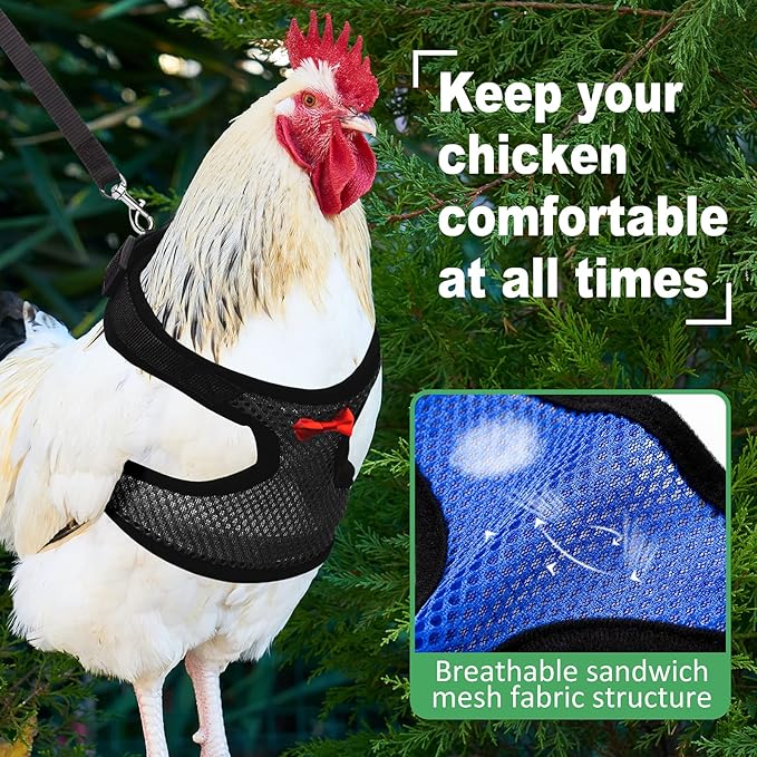 Adhafera Chicken Harness with Leash, Upgraded Double Adjustment Chicken Harness and Leash Set for Hens, Duck, Goose, Small Pet (Black, L)