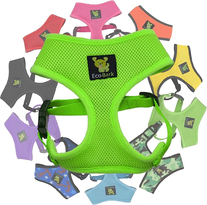 EcoBark Dog Harness - Luxurious Soft Mesh - Eco-Friendly Over the Head Vest Harness - No Pull & No Choke Design - Padded Breathable Body Halter - Large Puppies & Medium Breeds (Green, XL)