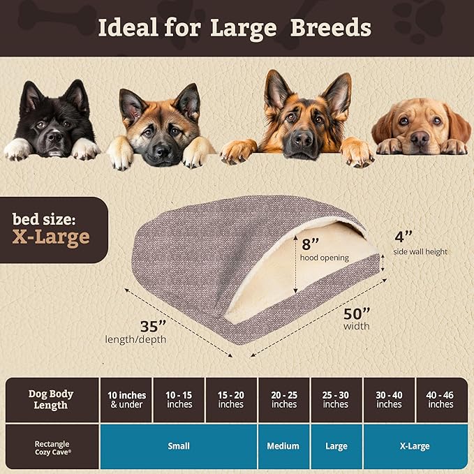 Snoozer Pet Products Luxury Rectangle Cozy Cave Dog Bed with Microsuede, Showdog Collection, Extra Large, Merlin Linen