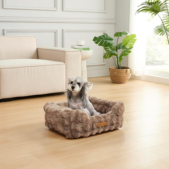 Modern Threads Brushed Long Pile Rabbit Fur Cuddler Dog Bed, Bolstered Supportive Sides, Calming Nest Design, Removable Washable Cover, Bed for Small to Medium Dogs, Chocolate, (24"L x 20"W x 8"Th)