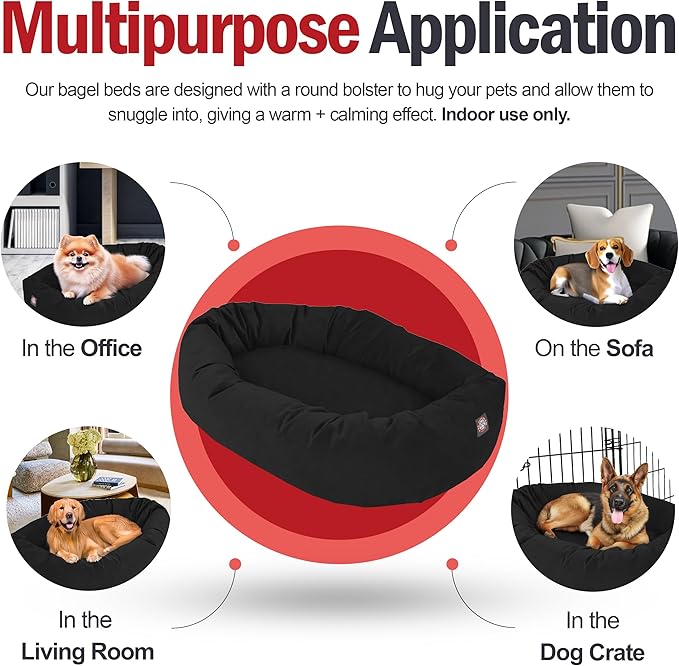 Majestic Pet 32 Inch Suede Calming Dog Bed Washable – Cozy Soft Round Dog Bed with Spine Support for Dogs to Rest their Head - Fluffy Donut Dog Bed 32x23x7 (Inch) - Round Pet Bed Medium – Black (2025)